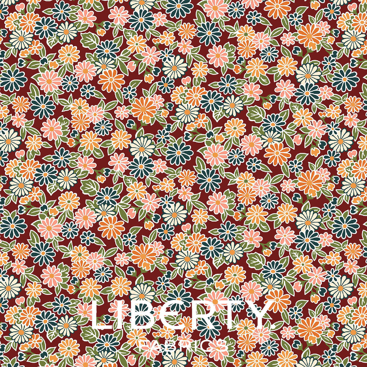 Arthur's Garden Charming Chrysathemums (rustrød bund) Liberty Fabric