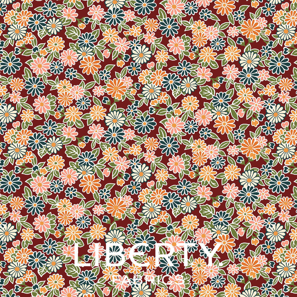 Arthur's Garden Charming Chrysathemums (rustrød bund) Liberty Fabric fat quarter