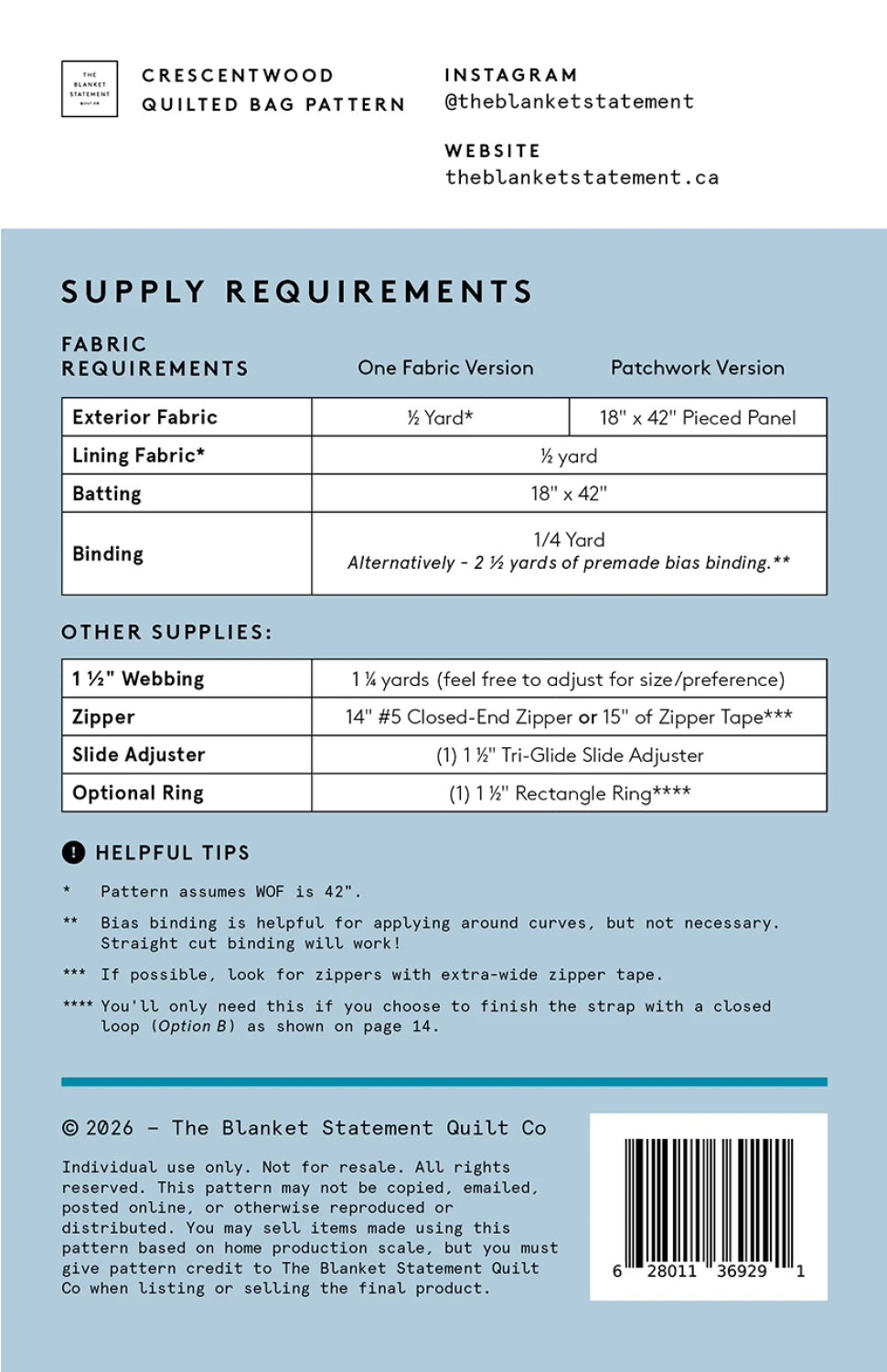 Crescentwood Quilted Bag fra The Blanket Statement